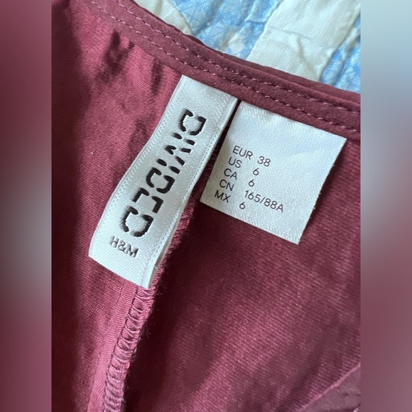 H&M Womens Burgundy Long Sleeve V-Neck Wrap Front Holiday Party Top Blouse 6 - Picture 6 of 10